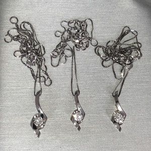 Set of 3 Solid 14K White Gold Natural Diamond Solitaire Necklace Designer Sirena